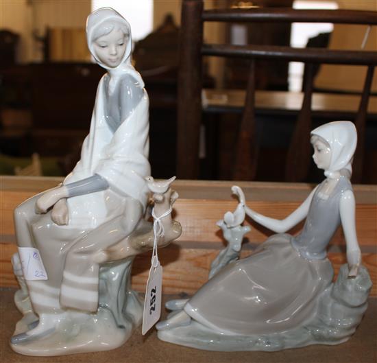 Lladro 2 country girls with birds